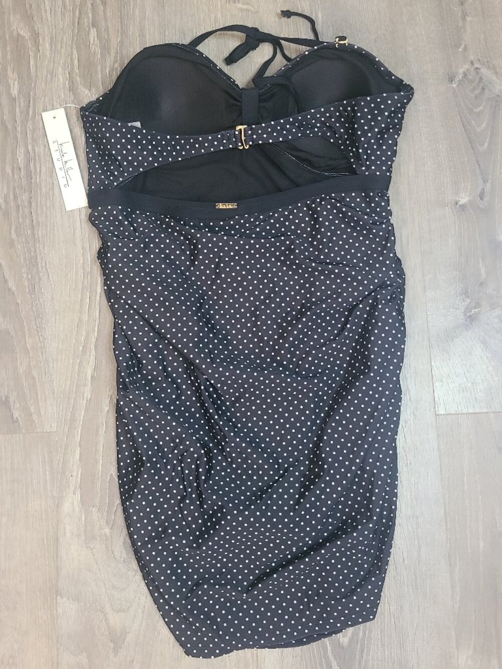 Nicole Miller Studio Black Polka Dot Bandeau One Piece Swimdress NWT Sz XL - Picture 2 of 5
